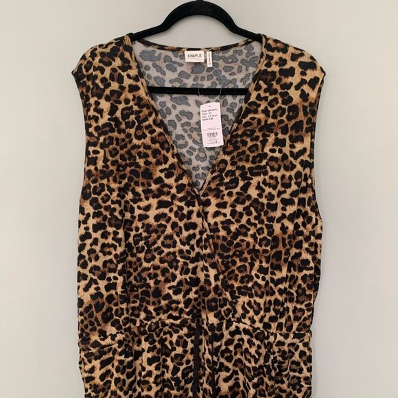 NEW Suzanne Betro cheetah animal print sleeveless stretch v-neck jumpsuit romper - Picture 2 of 8